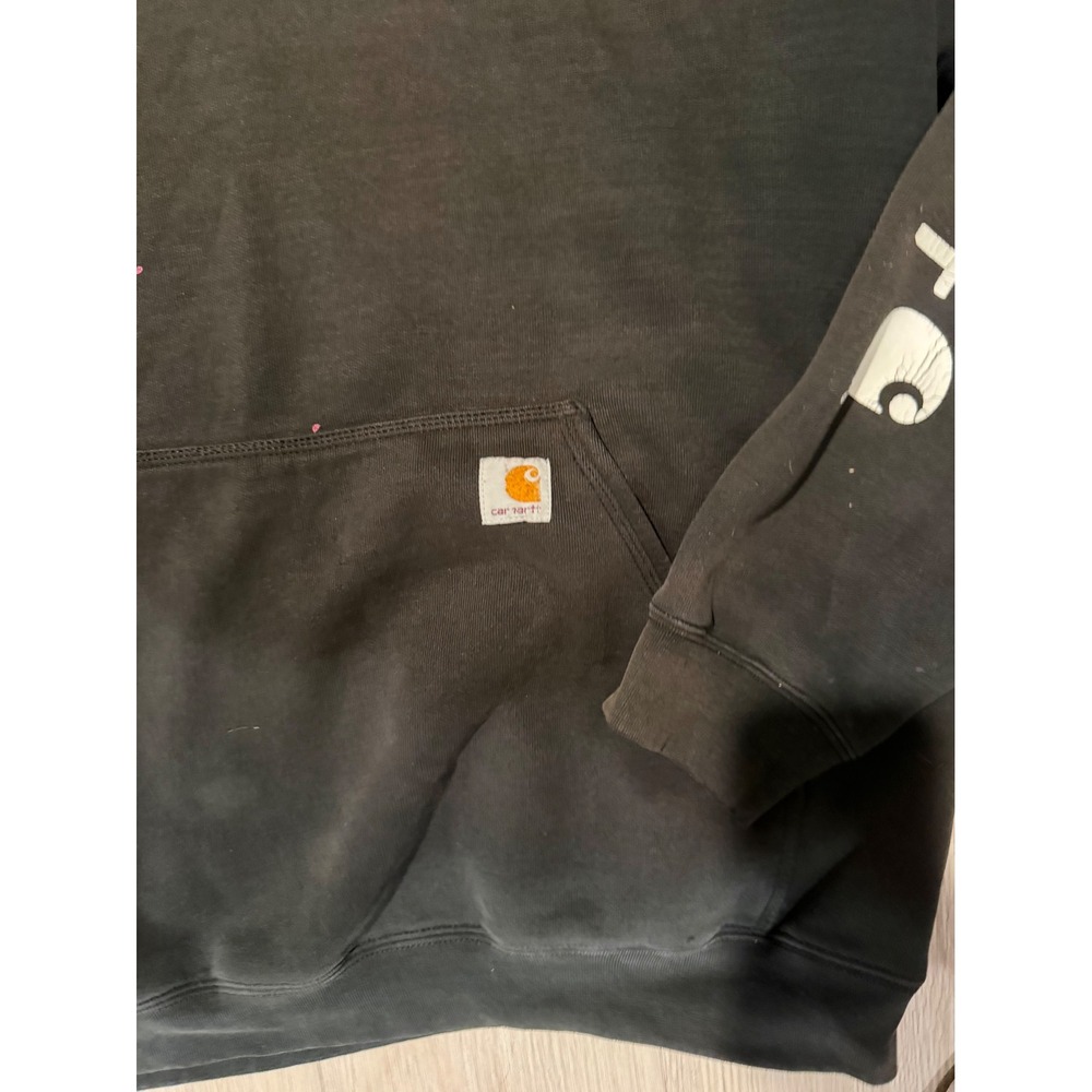 Carhartt Sleeve Logo Hoodie Mens XL Black Original Fit Heavyweight Pullover - Picture 2 of 5